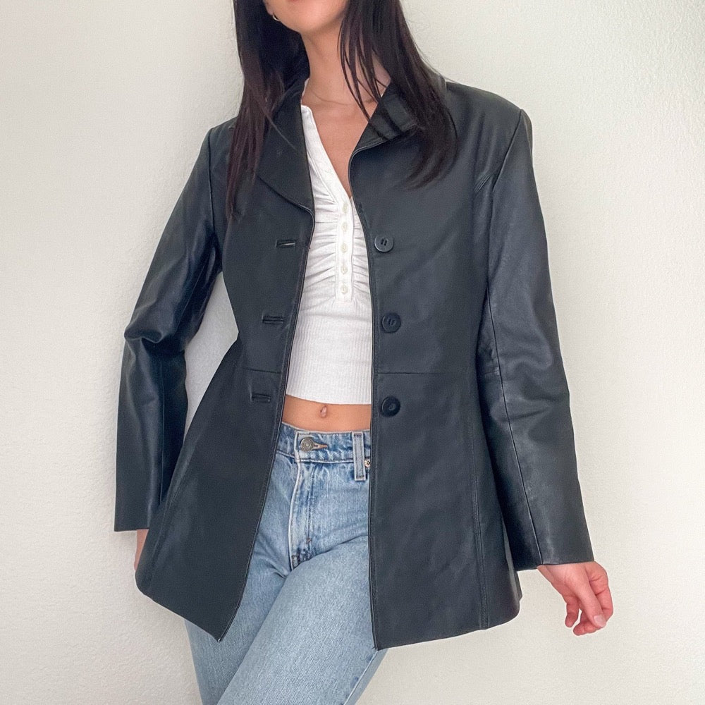 Black 90s Vintage Leather Jacket
