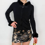 Faux Fur Hooded Knit Cardi - Small