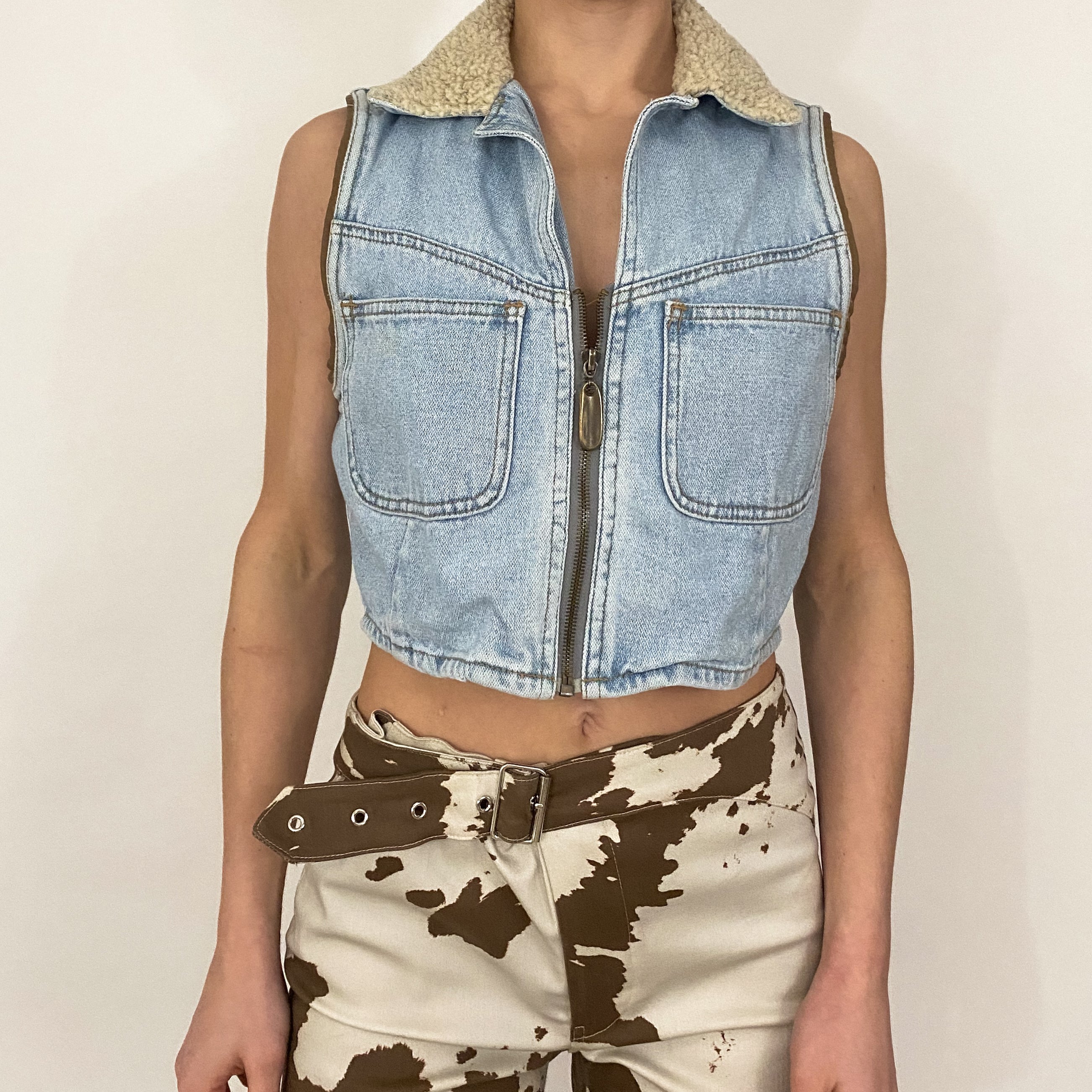 y2k denim cropped vest - small