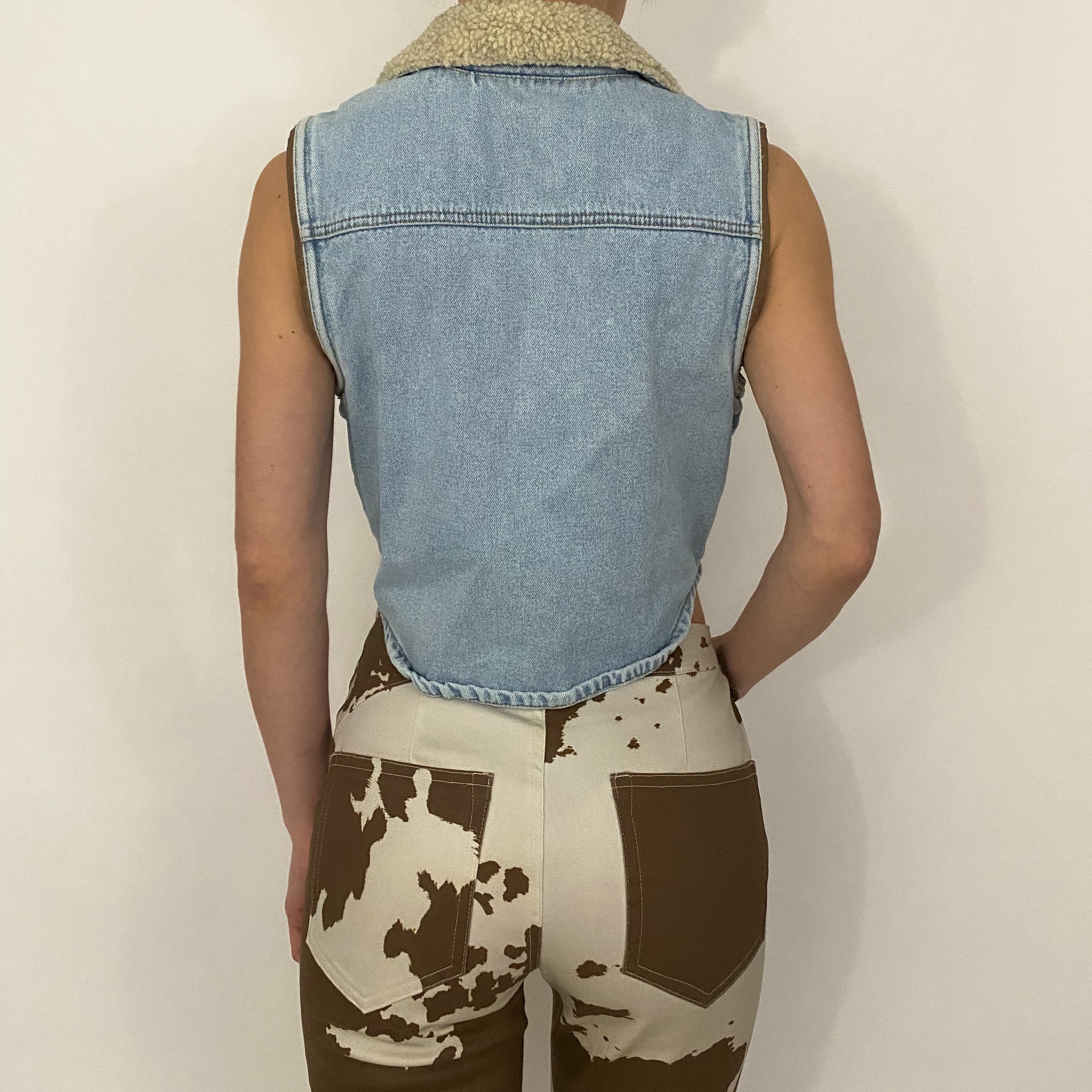 y2k denim cropped vest - small