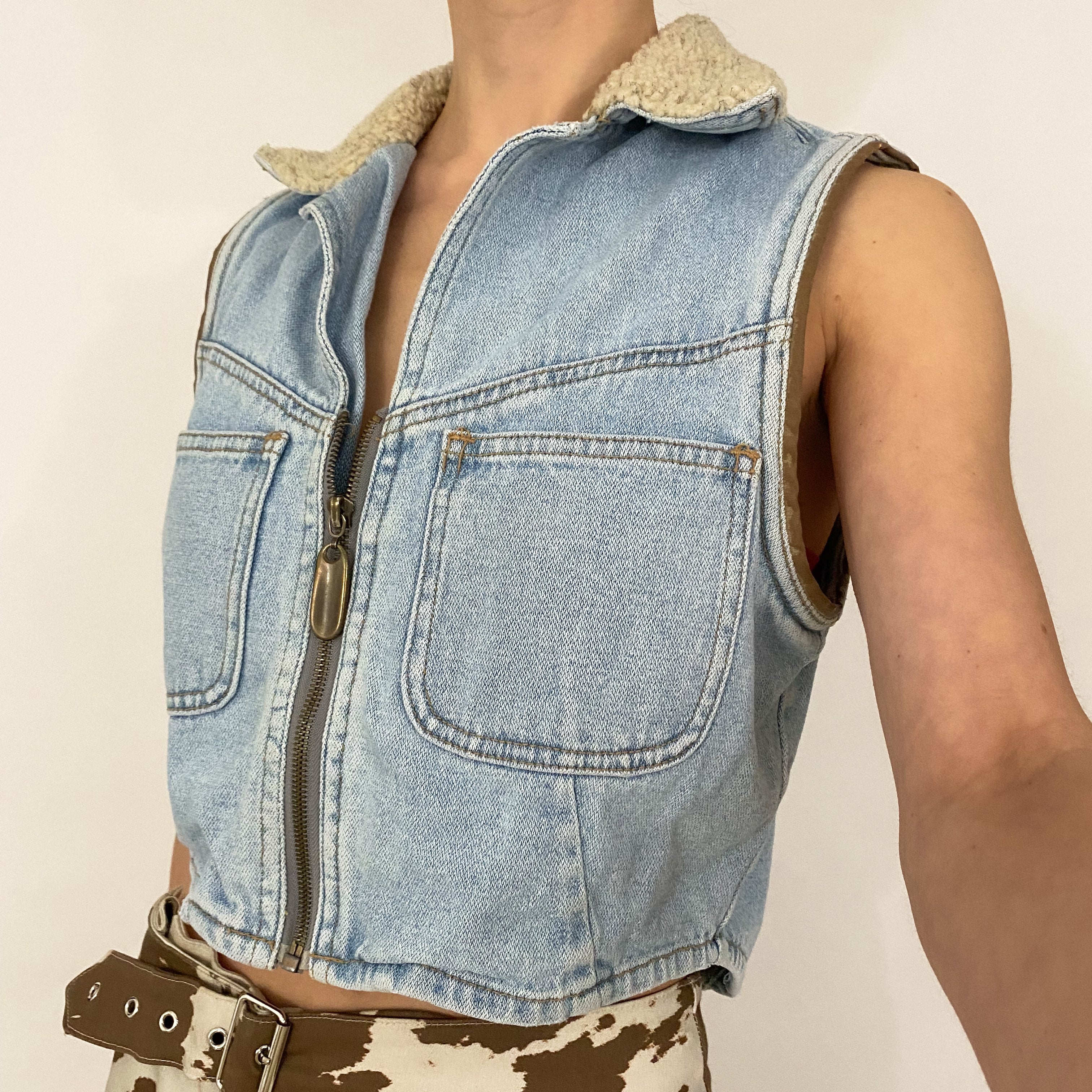 y2k denim cropped vest - small