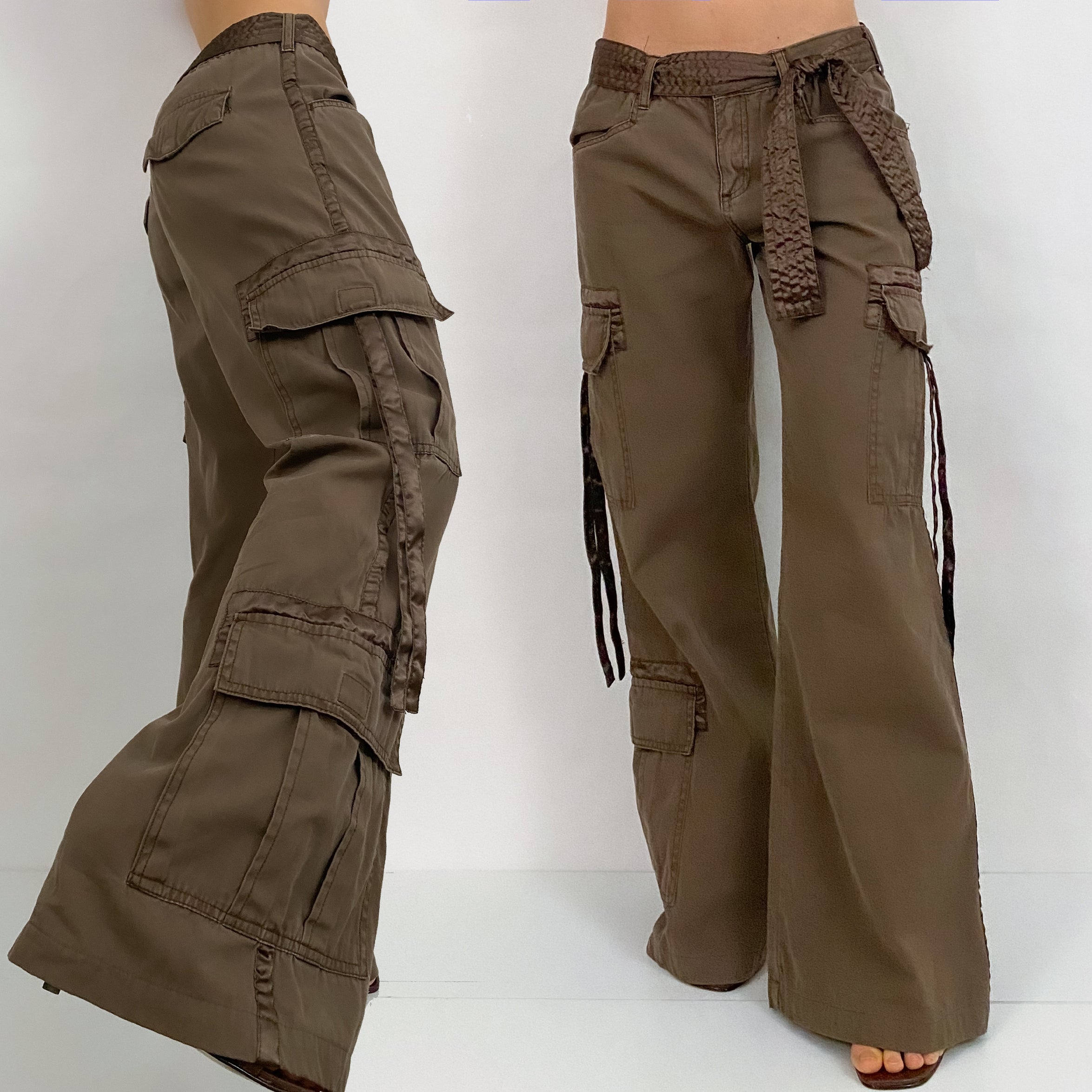 Y2K Brown Satin Trim Cargos