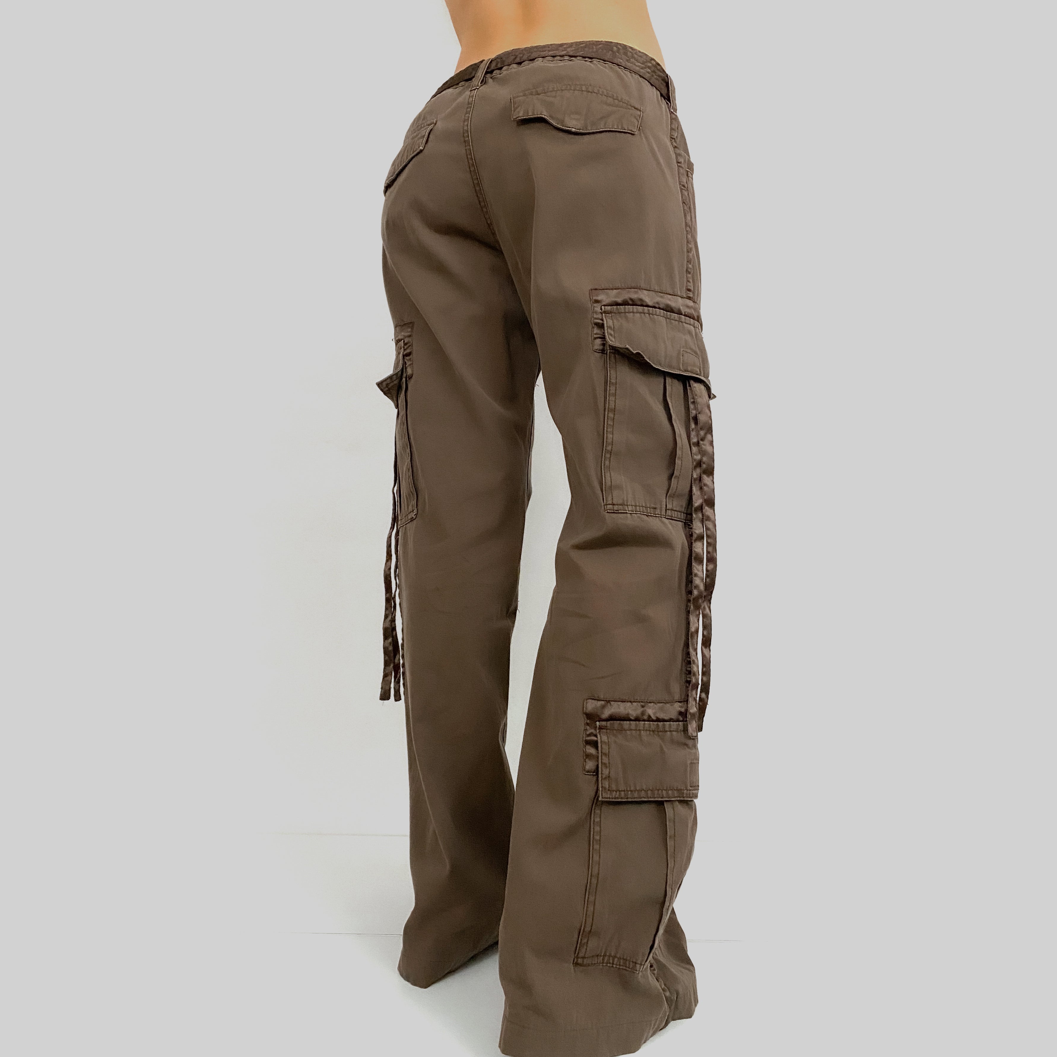 Y2K Brown Satin Trim Cargos
