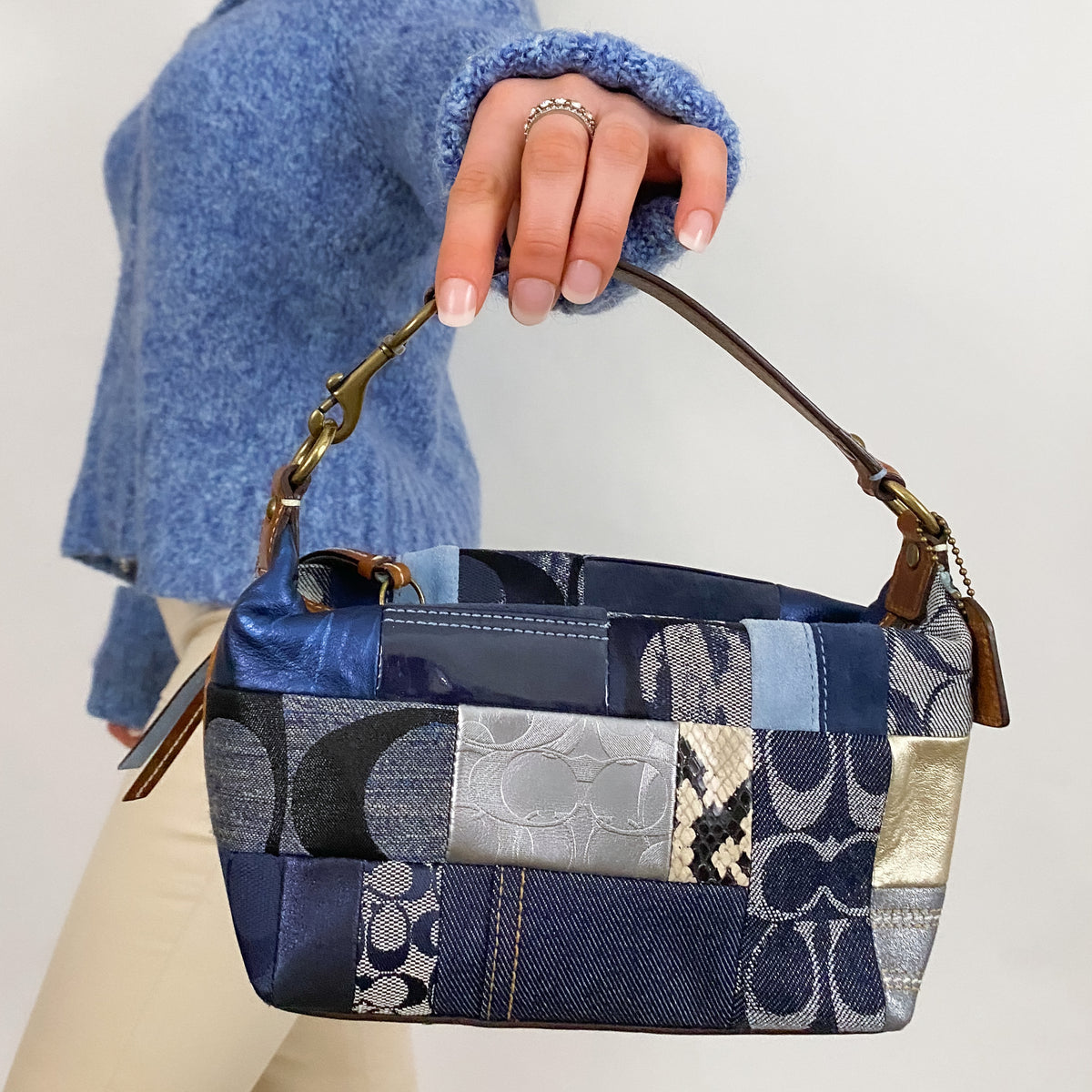 Coach denim hot sale patchwork purse