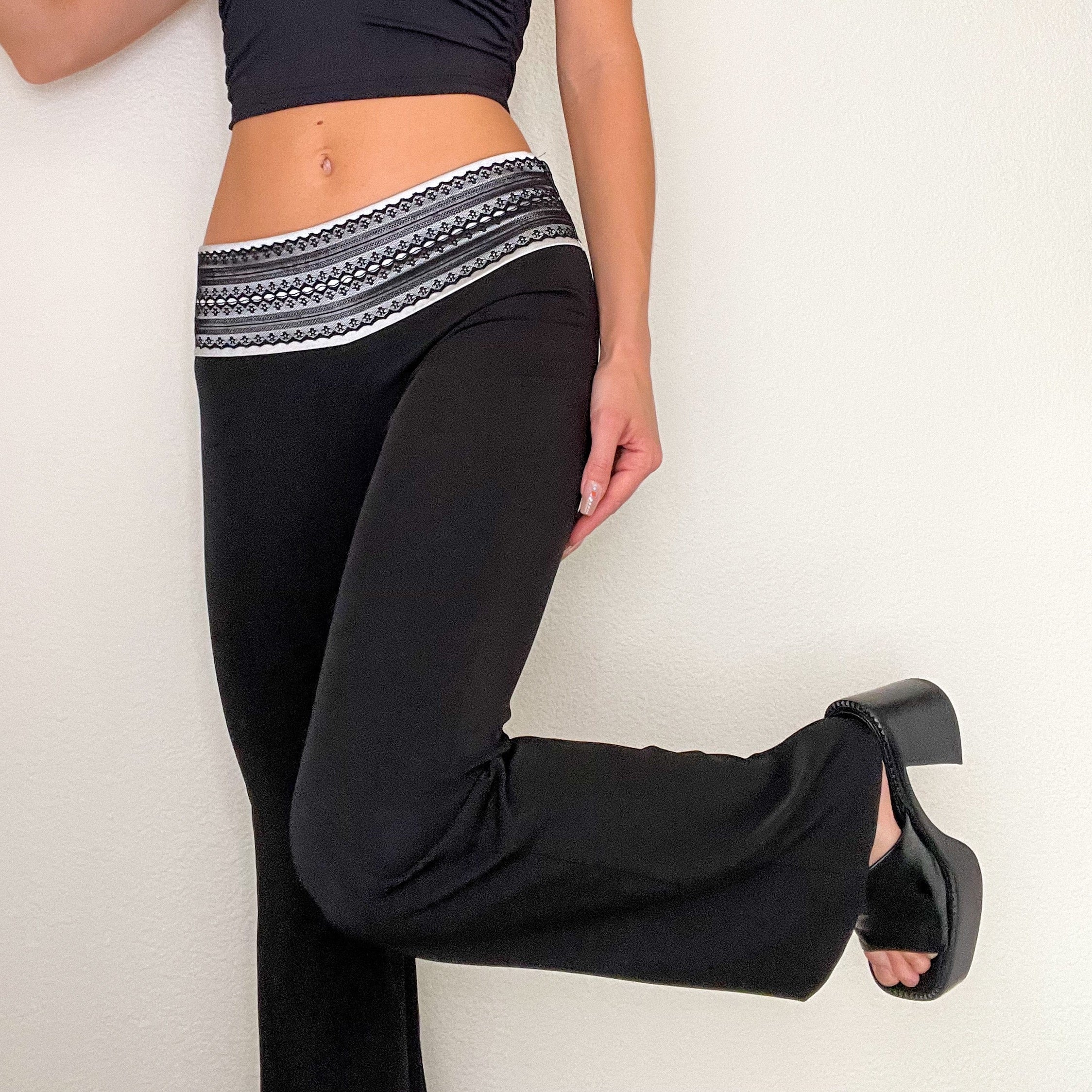 Silver Lace Y2K Flare Pants