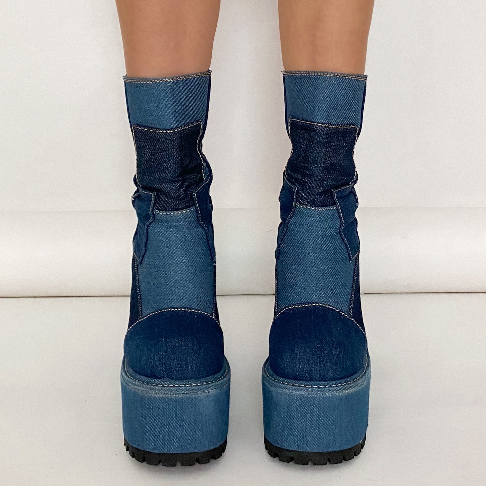 Dolls Kill x Bratz Denim Patchwork Platform Boots