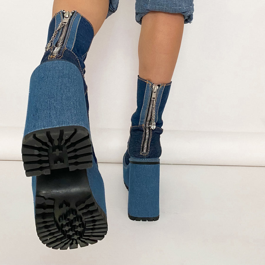 Dolls Kill x Bratz Denim Patchwork Platform Boots — Holy Thrift