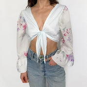 vintage tie front crop top - large