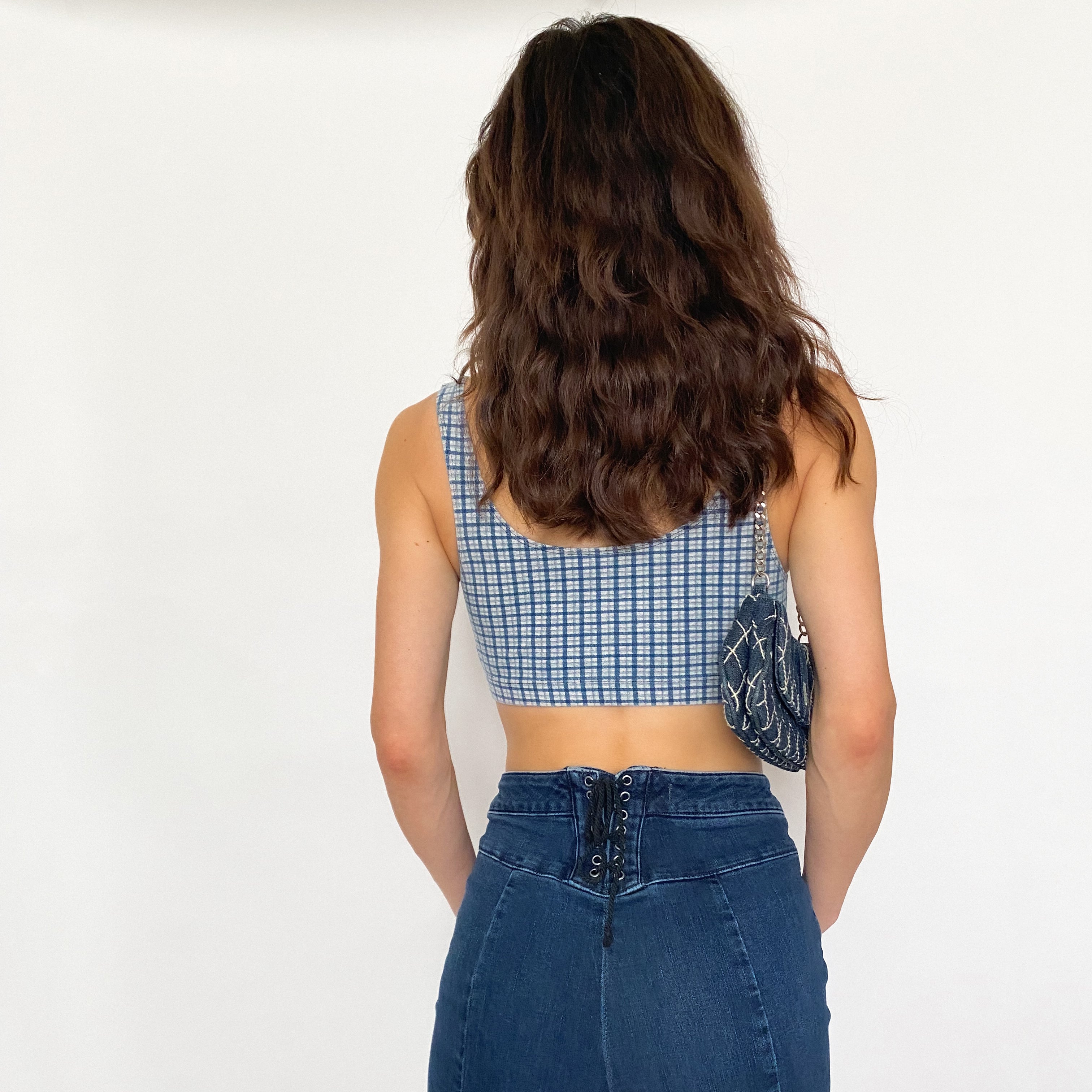 vintage plaid crop top - medium