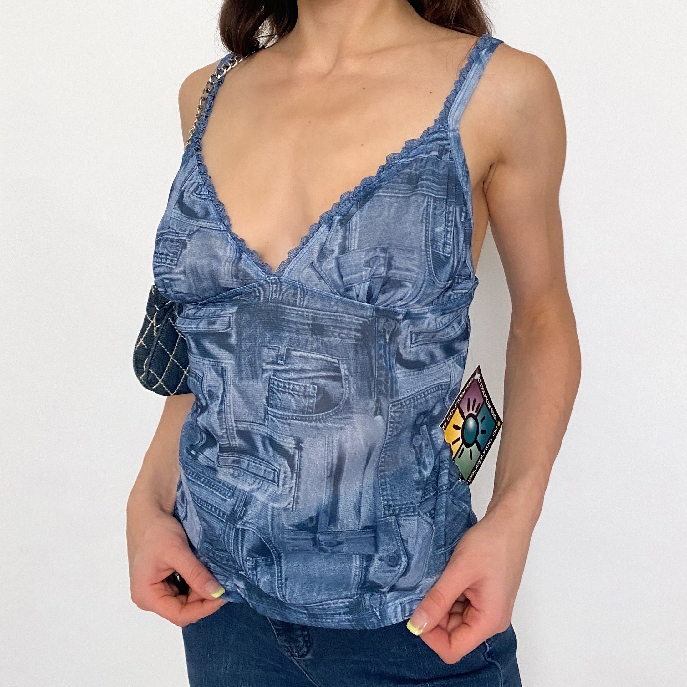 y2k mesh pieced denim cami - large