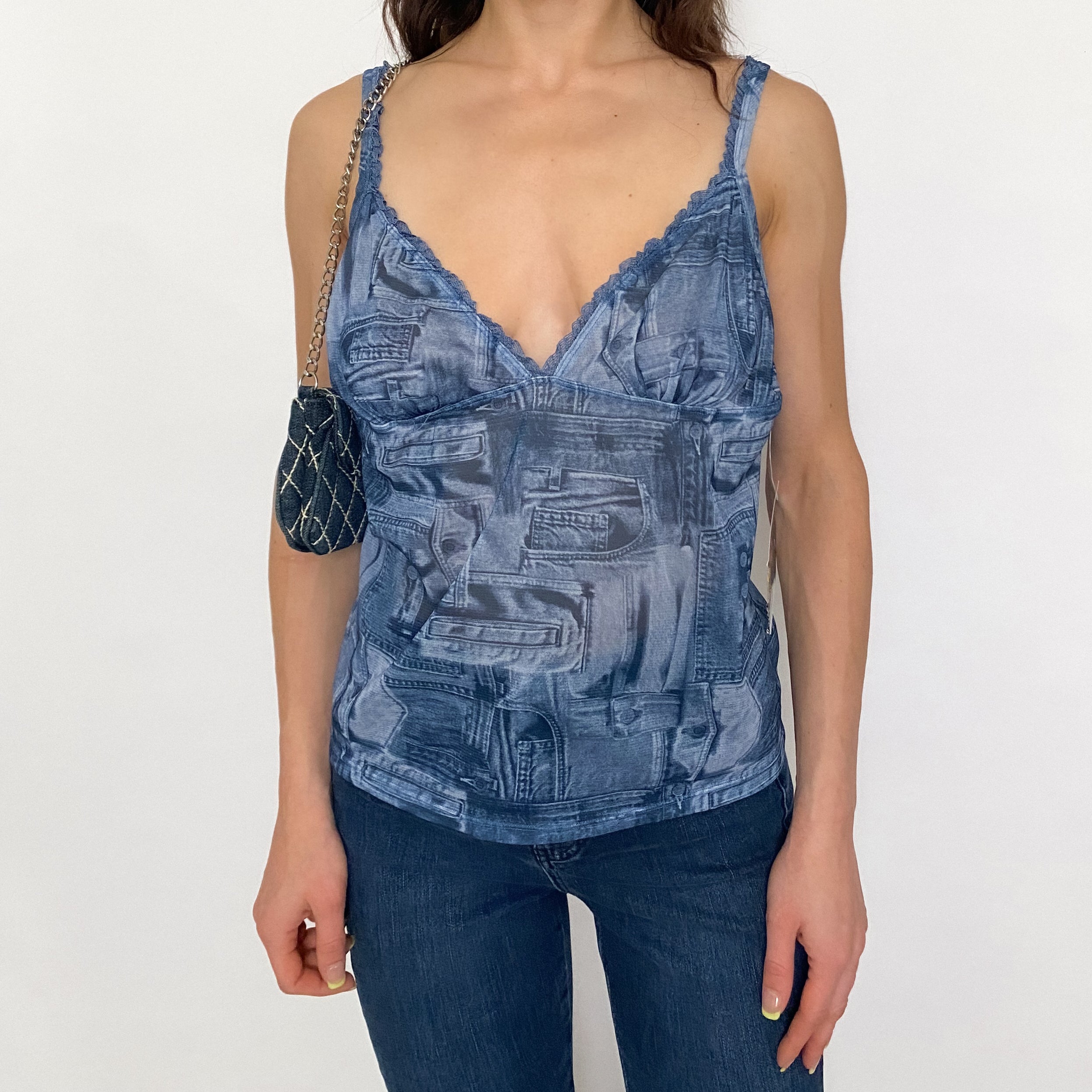 y2k mesh pieced denim cami - large