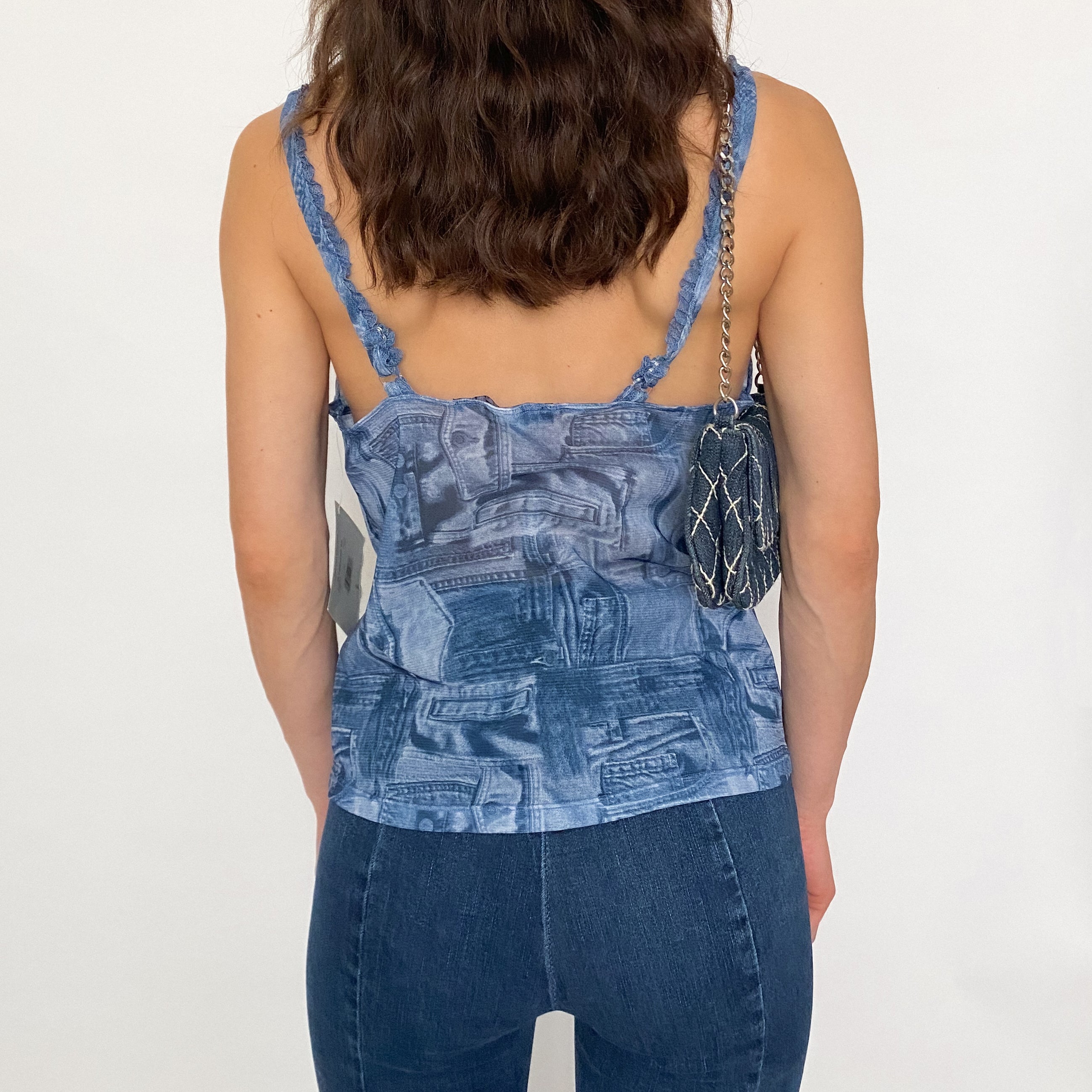 y2k mesh pieced denim cami - large