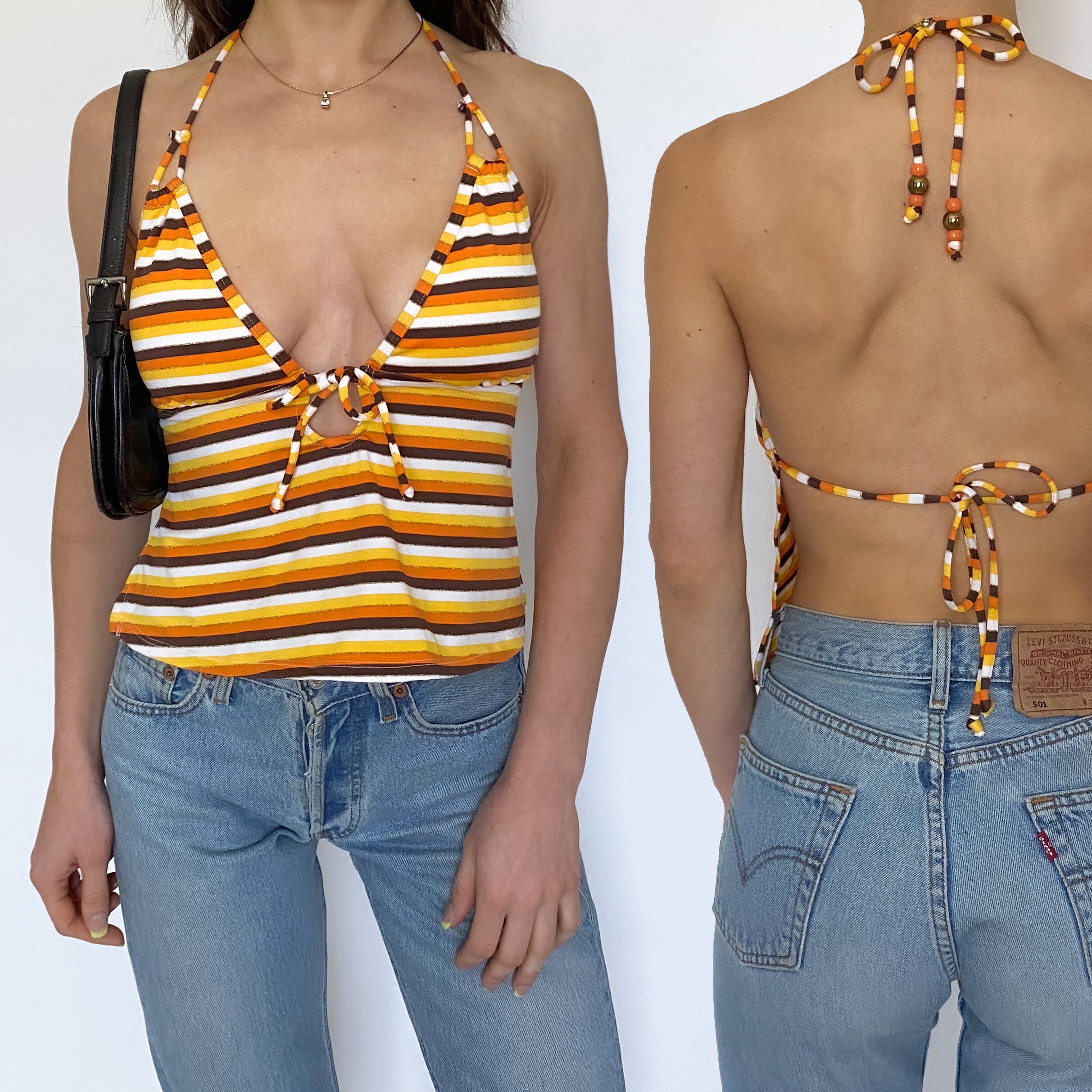 open back striped halter - large