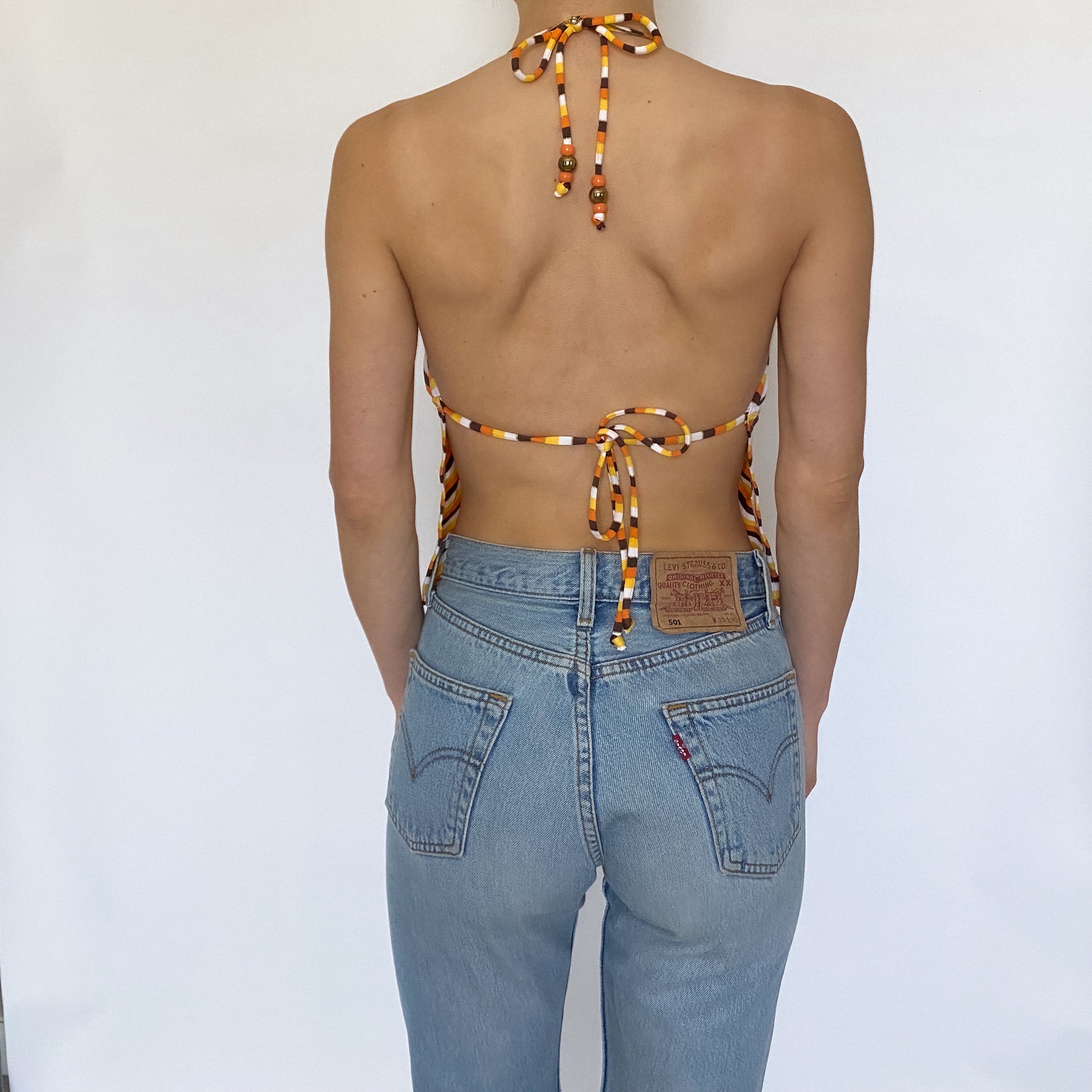open back striped halter - large