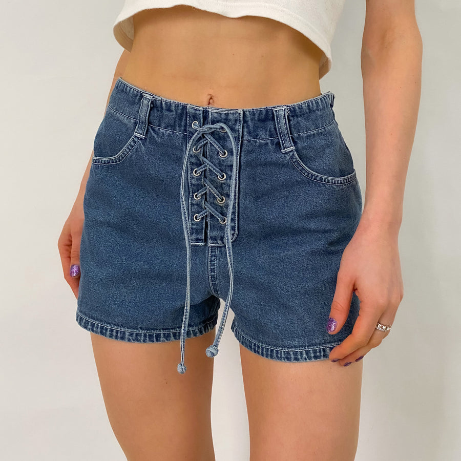 90's Lace Up Denim Shorts - Size 9