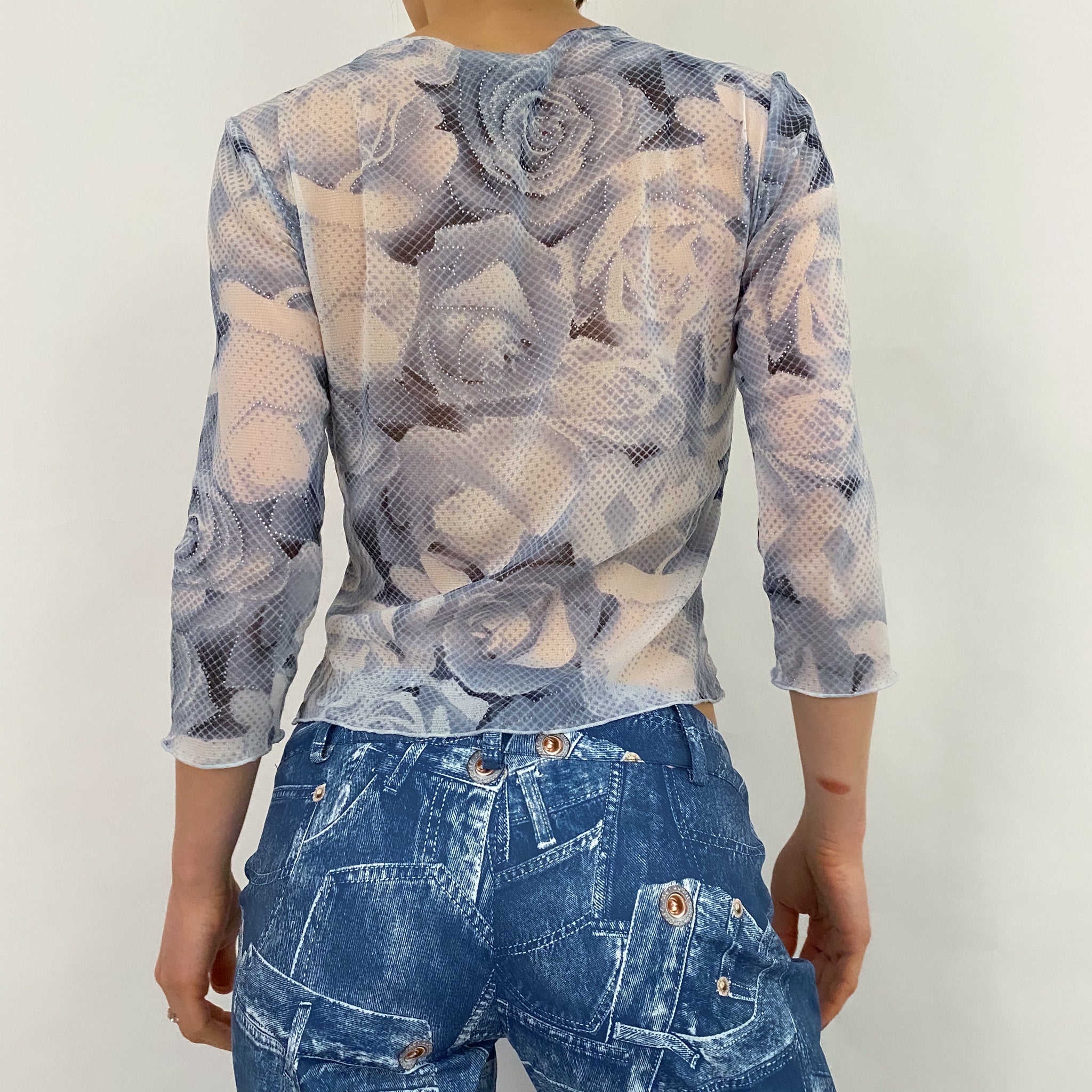 Y2K Rose Mesh Top - Medium