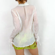 Tie Front Frilly Blouse - Medium