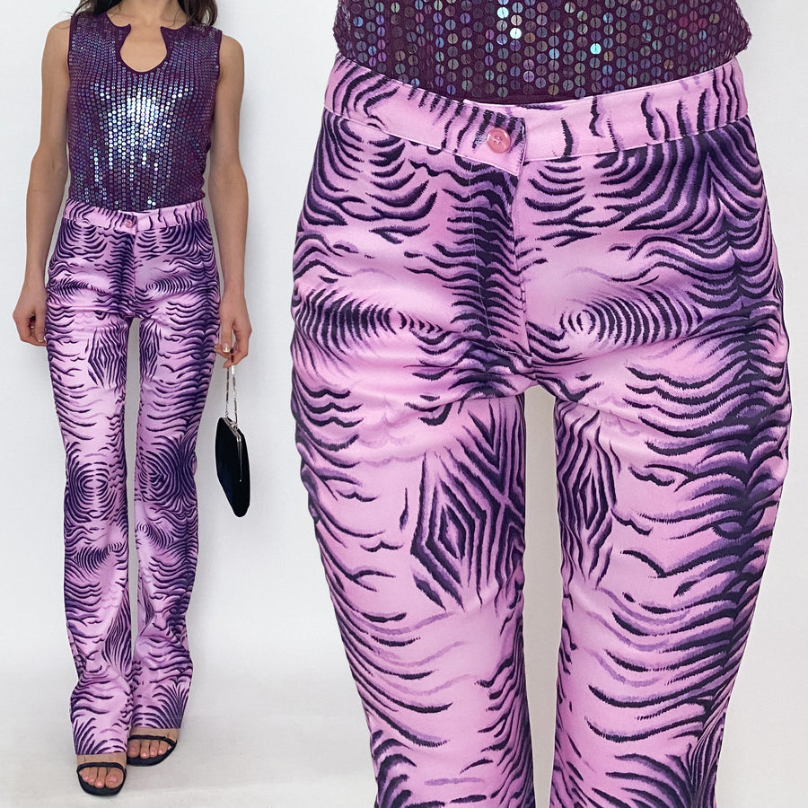 y2k purple zebra pants - small