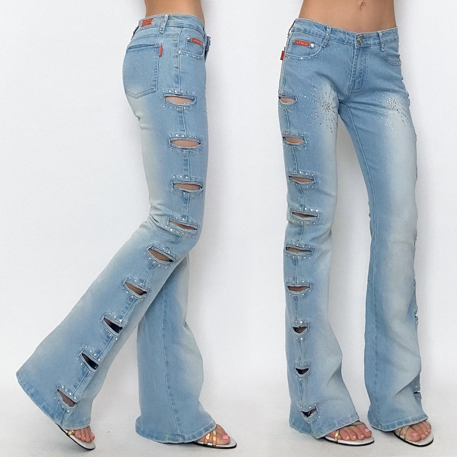 embellished cut out jeans - small