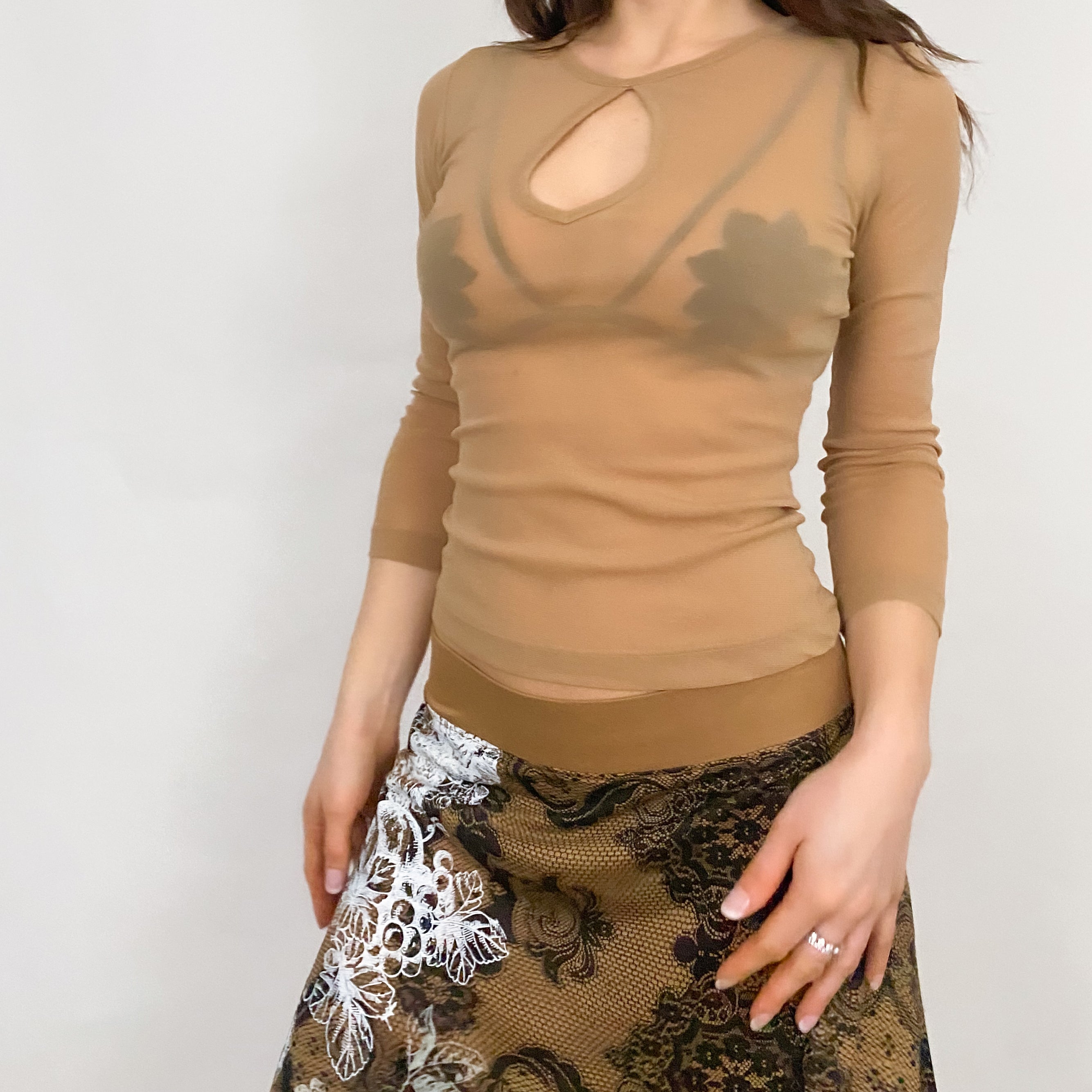 Y2K Guess Nude Mesh Top