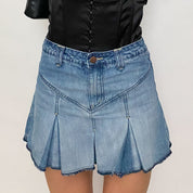 denim pleated mini skort - size s