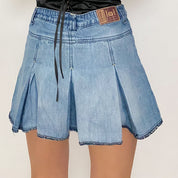 denim pleated mini skort - size s