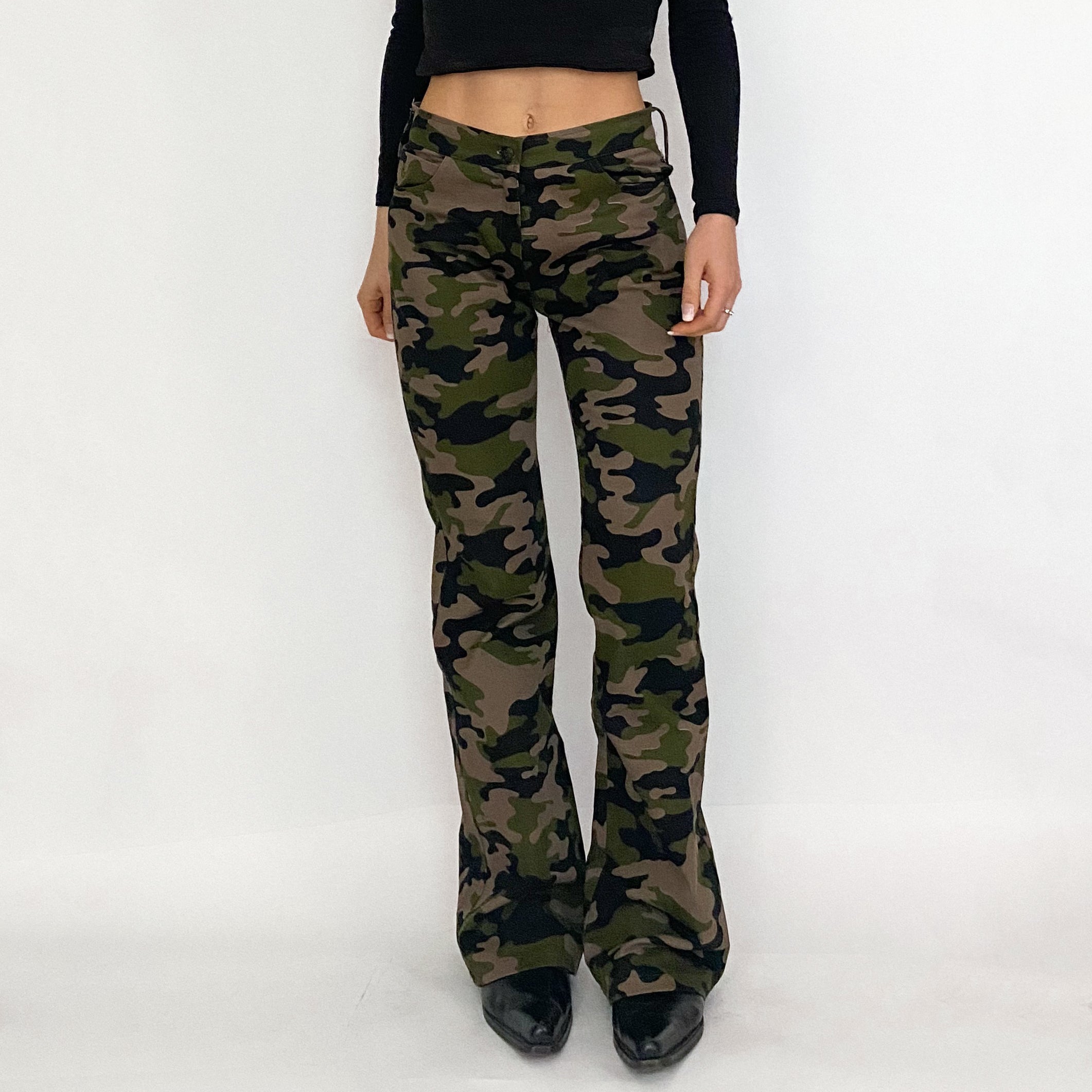 Mid Rise Camo Flare Pants