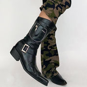 Black Western Stud Buckle Boots