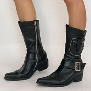 Black Western Stud Buckle Boots