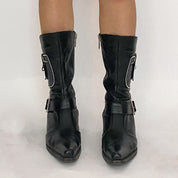 Black Western Stud Buckle Boots