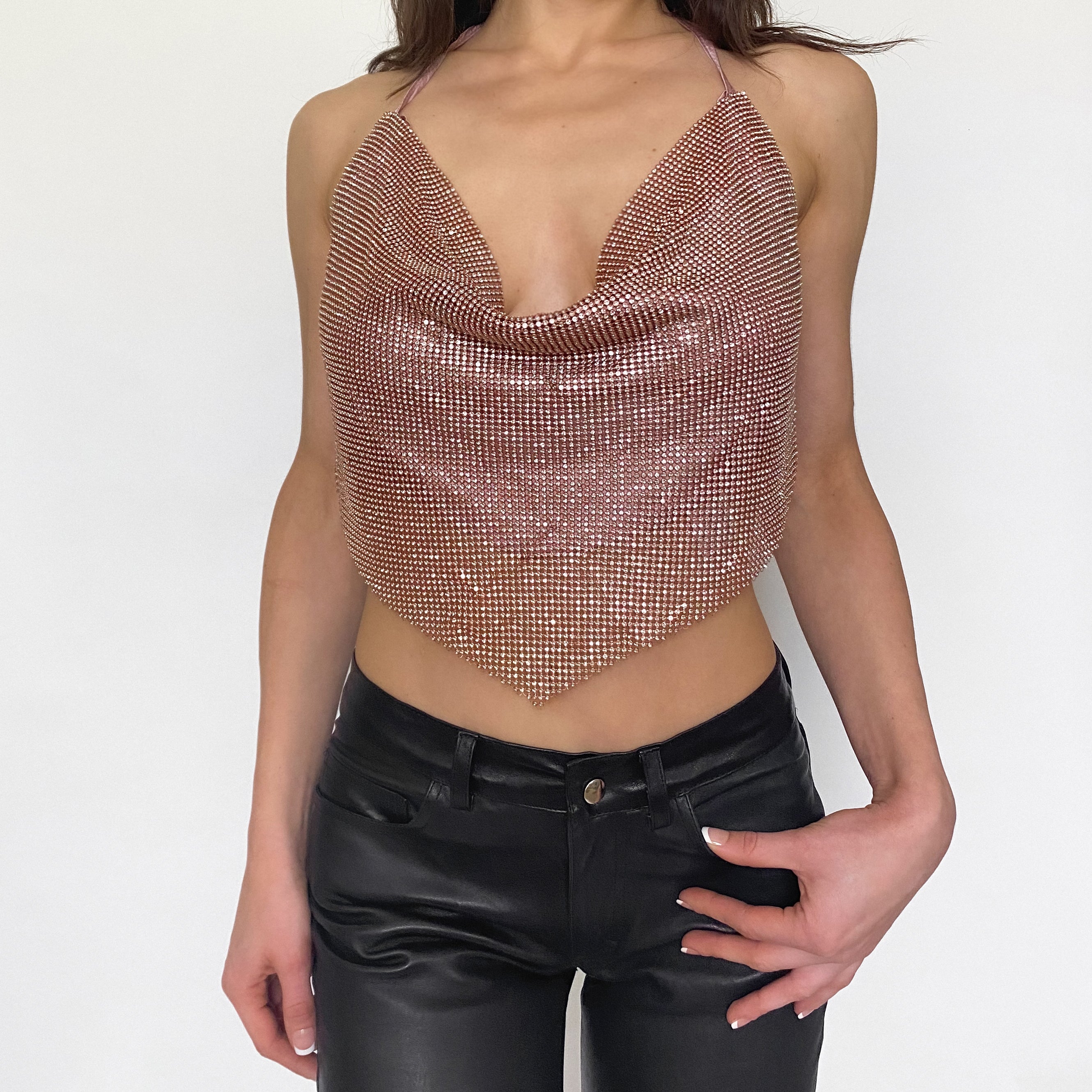 blush chainmail open back halter - s/m