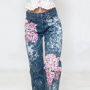 floral painted 501 levi's - size 25/26
