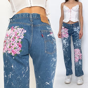 floral painted 501 levi's - size 25/26