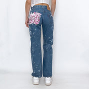 floral painted 501 levi's - size 25/26