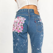 floral painted 501 levi's - size 25/26