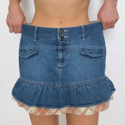 denim and plaid frilly mini skirt - medium