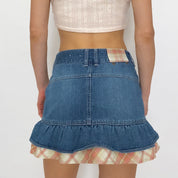 denim and plaid frilly mini skirt - medium