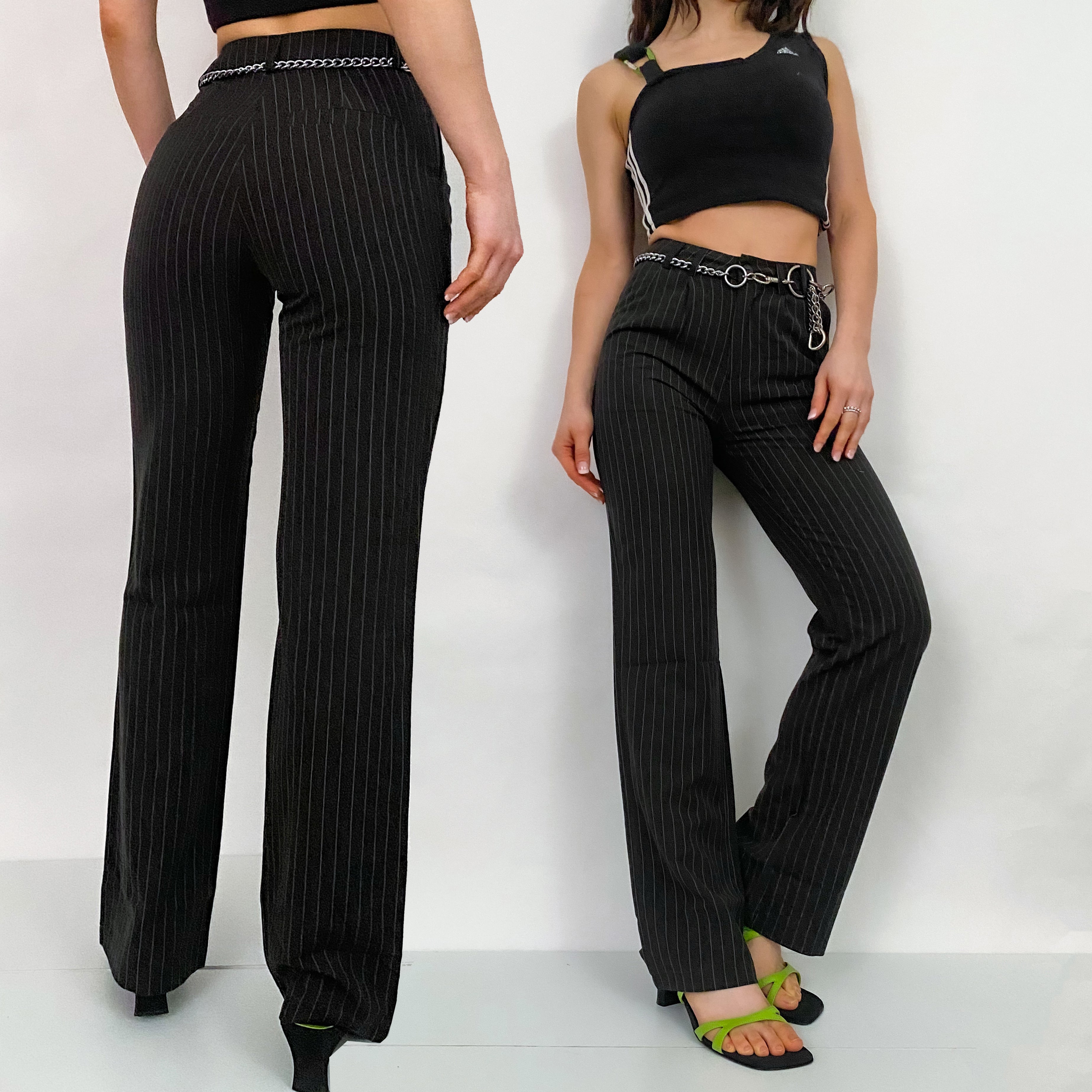 High Rise Pinstripe Trousers