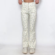 white floral high rise pants - size 10/ m