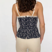Vintage Nanette Leopard Bustier Top in Blue Embroidered Floral