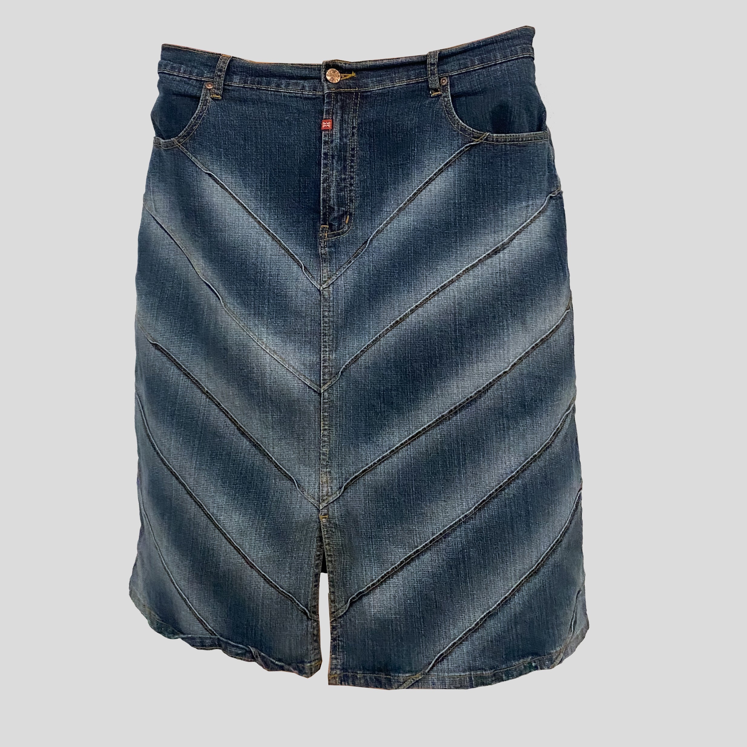 Y2K Plus Size Chevron Denim Midi Skirt