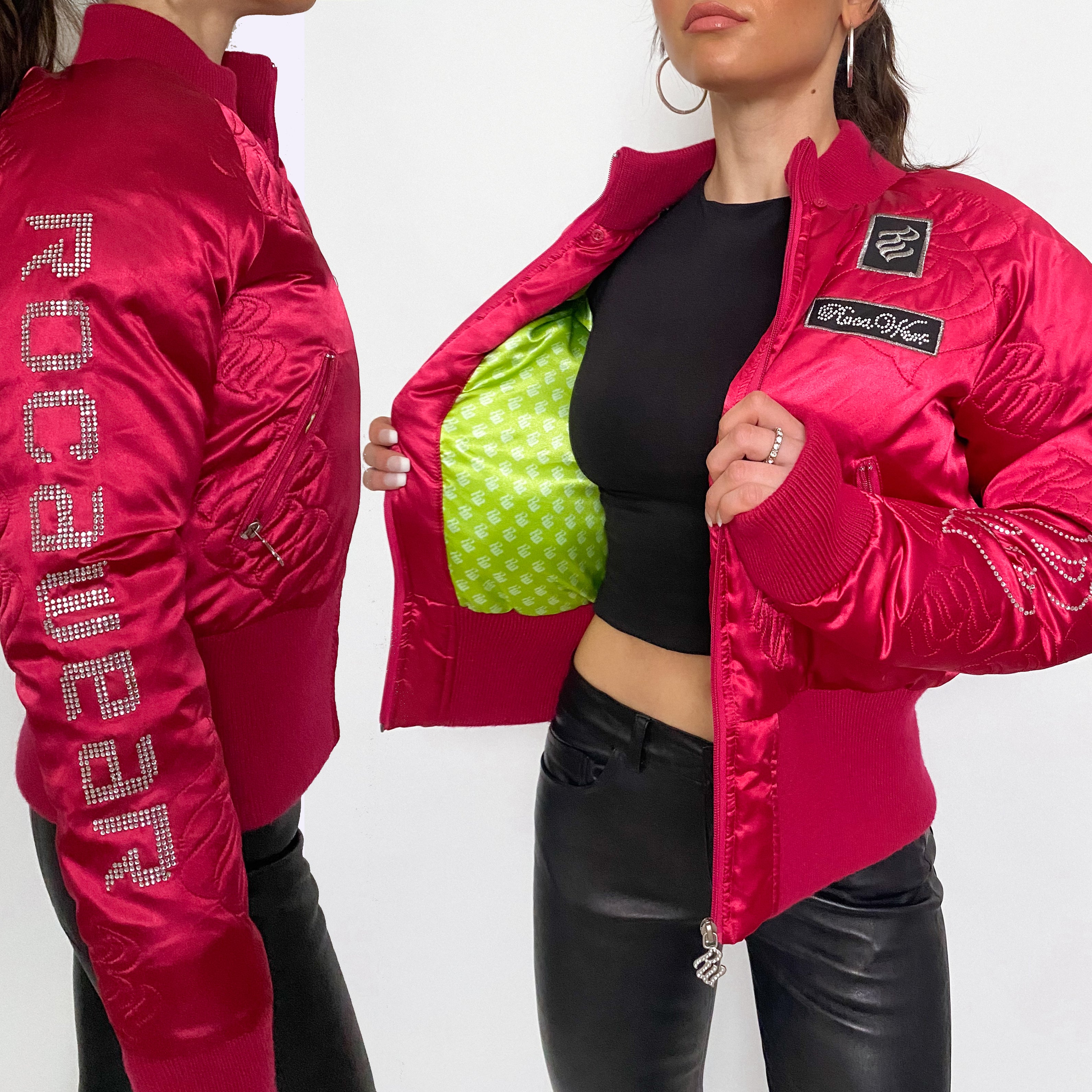 Insane Pink Satin Rocawear Bling Bling Puff Bomber Jacket