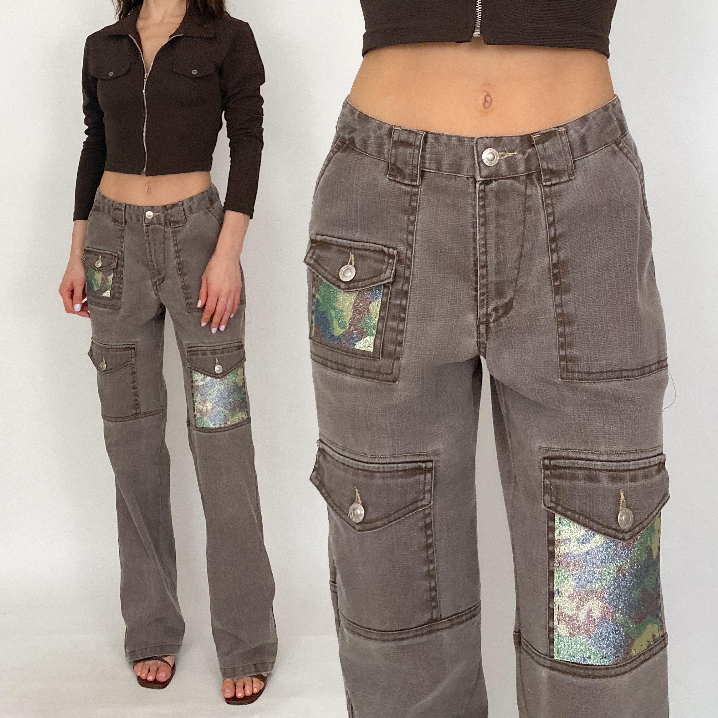 glitter camo cargos - size 6