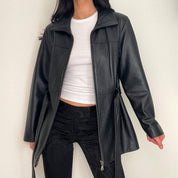 Black Vintage Tie Leather Jacket
