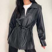Black Vintage Tie Leather Jacket