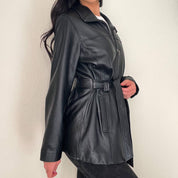 Black Vintage Tie Leather Jacket