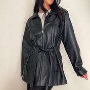 Black Vintage Tie Leather Jacket