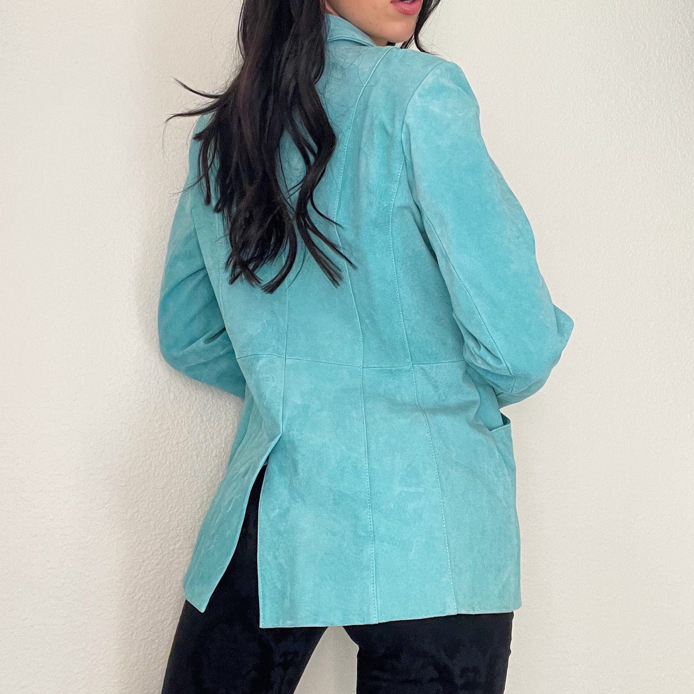 Turquoise Suede Leather Jacket