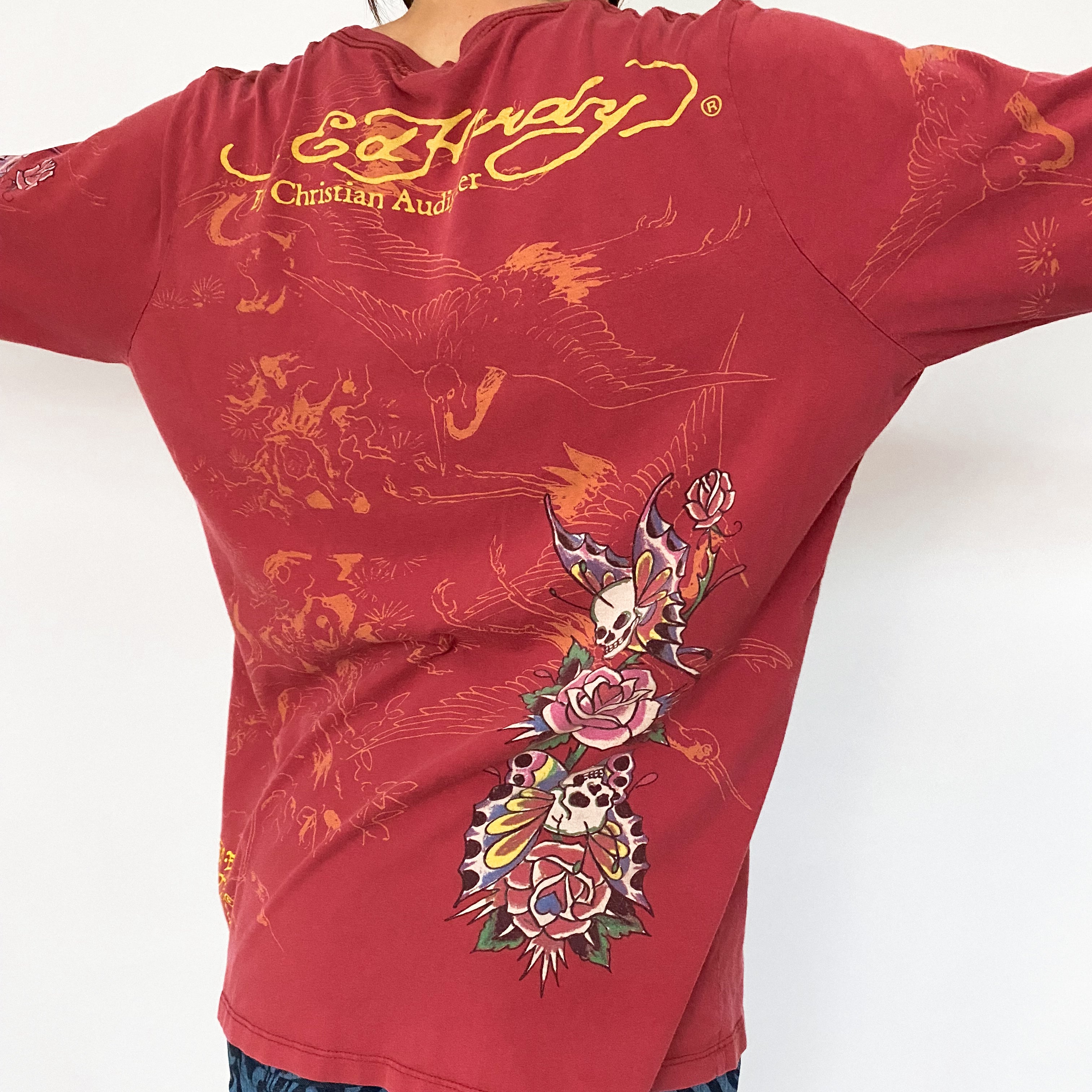 Ed Hardy Long Sleeve Butterfly Skull Top