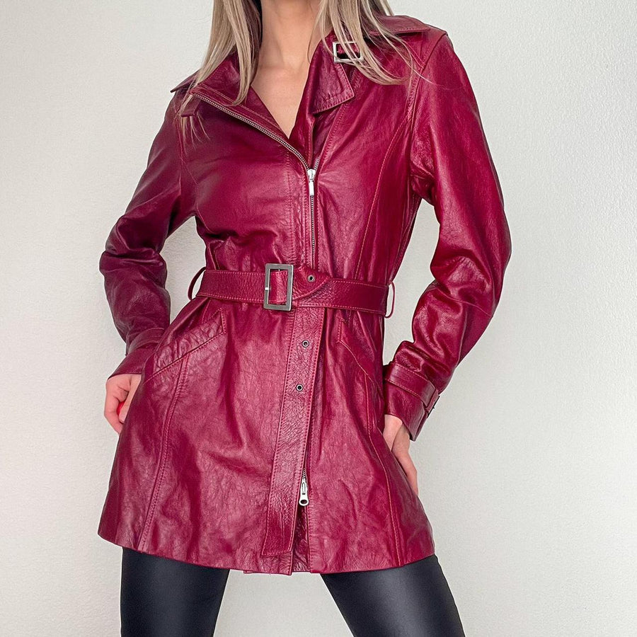 Red Leather Buckle Jacket